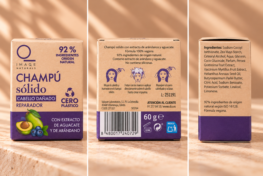 IMAQE Naturals Champú Sólido Reparador – Avocado & Heidelbeere | 60 g